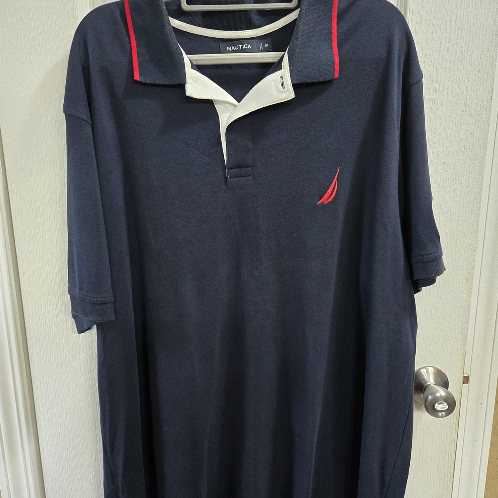 Nautica Blue and Red Polo Shirt Classic Style